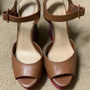 Red, White, Blue and brown platforms